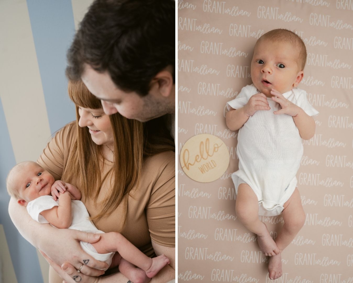 Newborn baby Grant lying swaddled in soft blankets during his cozy Mechanicsville, VA newborn session.