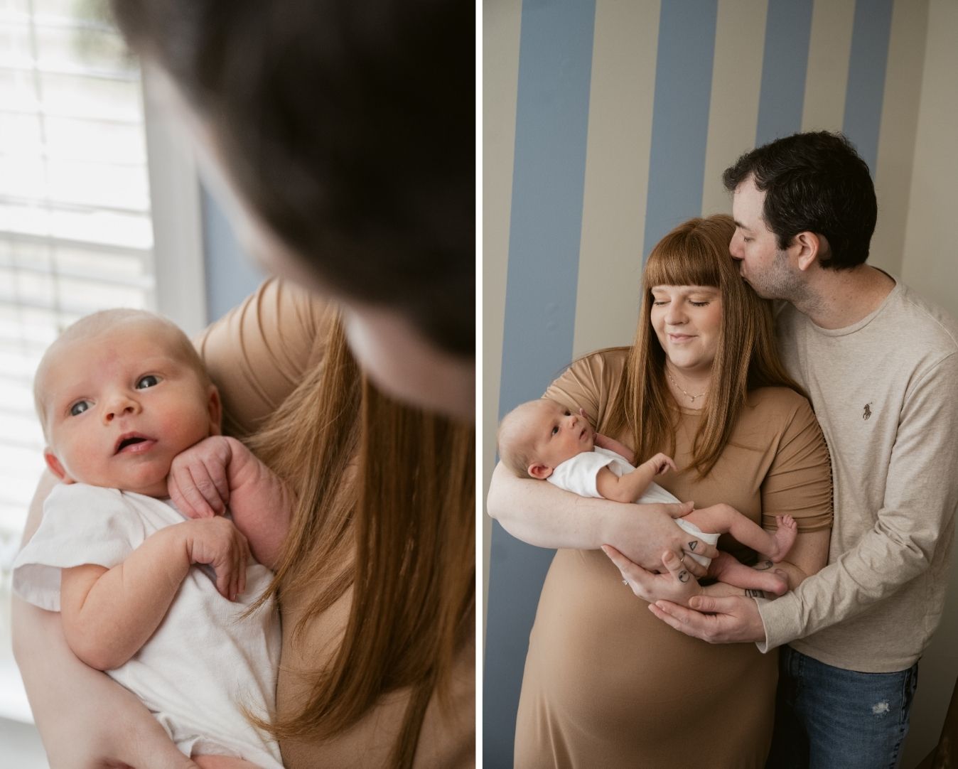 Two-week-old baby rests peacefully in a bassinet, surrounded by calming, neutral tones.