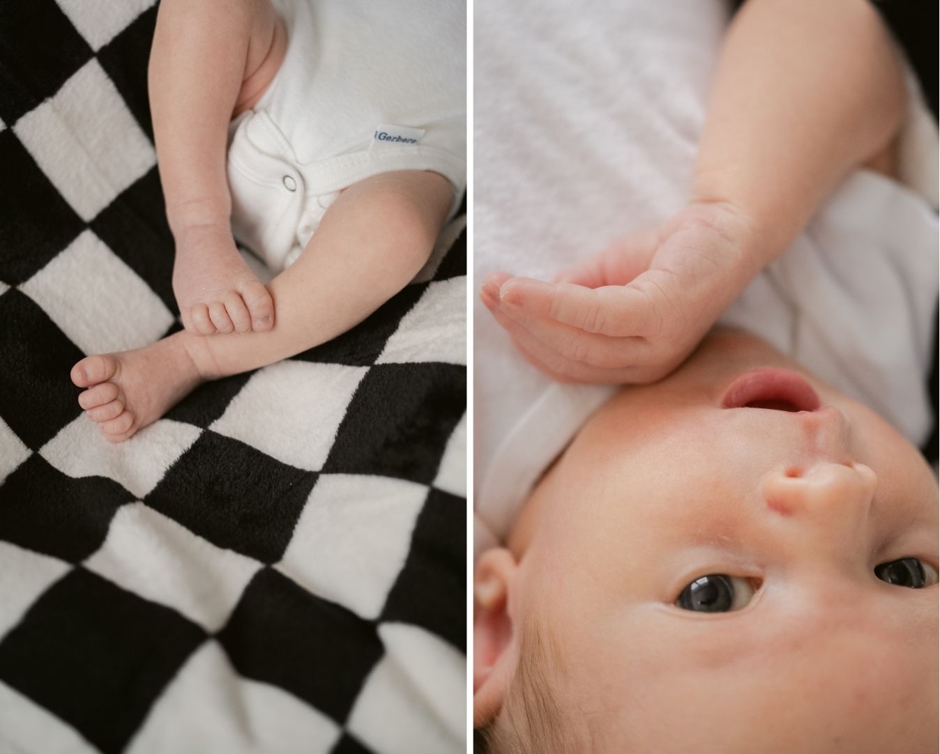 Newborn session featuring natural window light and neutral tones, photographed in Mechanicsville near Richmond, Virginia.